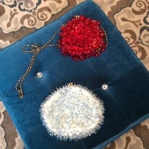 Beaded evening bags , red and baby blue